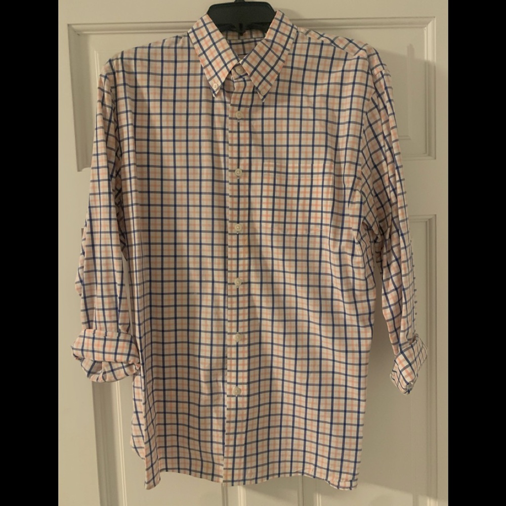 Brooks Brothers Men's Casual Button Down Shirt - Blue and Orange Plaid